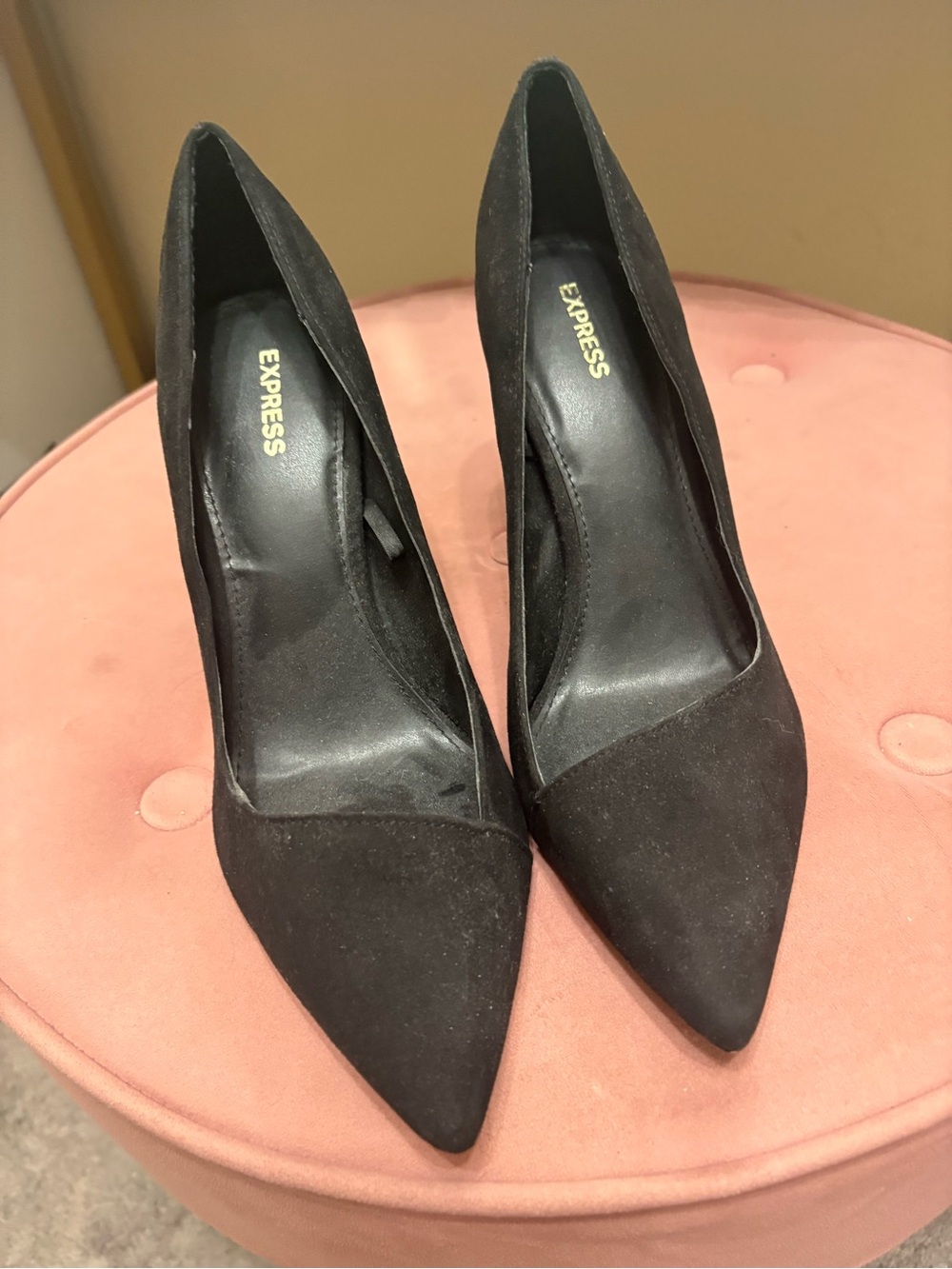 Express Black Pointed Toe Suede Heels
